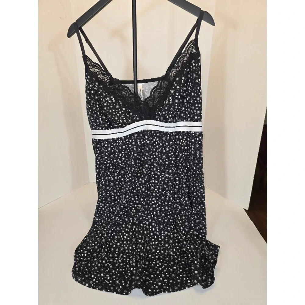 Cacique Black‎ Floral Print Lace Trim V Neck Sleeveless Chemise Sleep Wear 2X